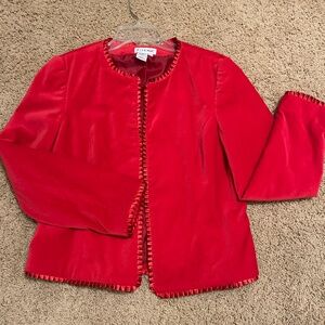 Vintage JG Hook Brushed RED velvet Blazer With ruffled Piping sz 12
